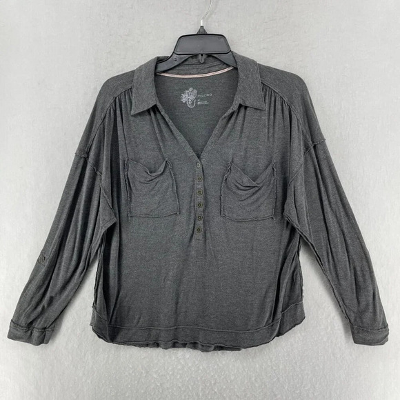 Pilcro Anthropologie Cooper Draped Henley Top Womens S Gray Charcoal Pullover - Picture 2 of 12